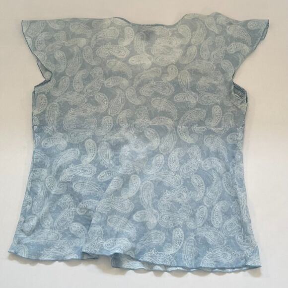 Lane Bryant Pale Blue Paisley Boho Short Ruffle Sleeve Top/Blouse Ruched, 18/20 - Picture 9 of 13